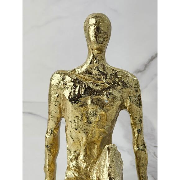 MCM Sitting Man Figurine Sculpture 7 1/4" Gold Finished Art Home Decor Accent - Picture 3 of 13